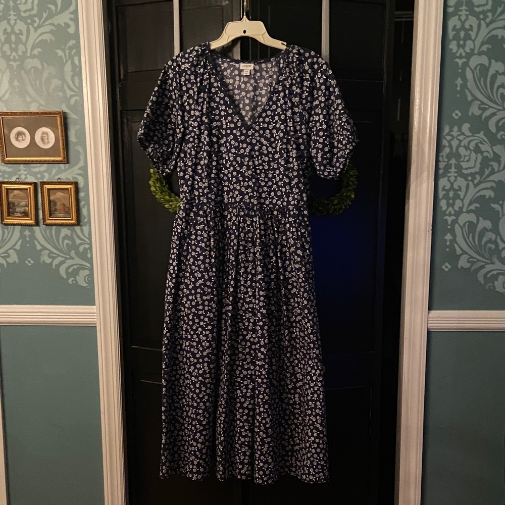 J. Crew Blue and White Floral Midi Dress